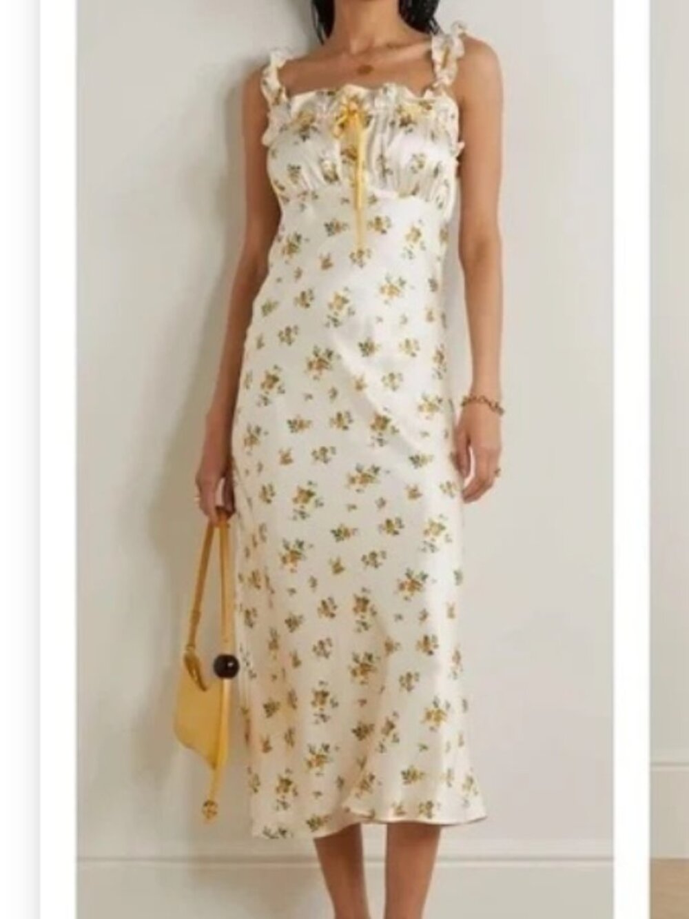 REFORMATION Erdem ruffled floral-print silk-charmeuse midi dress White, Small